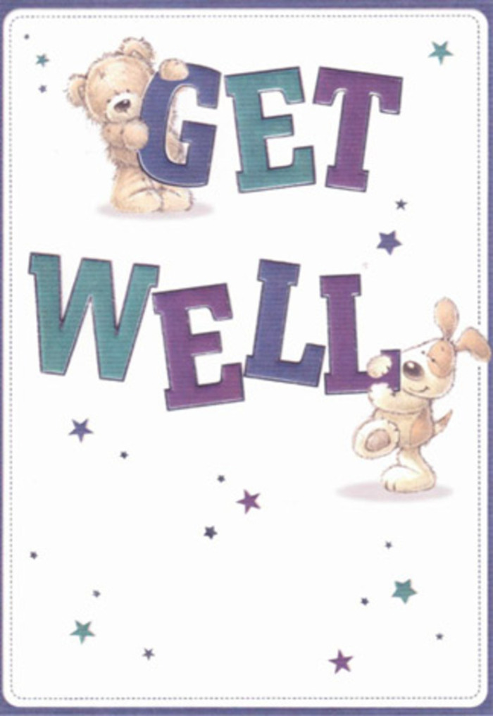 Capturing the joy and optimism found throughout the Fortis Green community, this get well card elevates a message of hope with delightful artistry. The central scene features a furry bear, coat rendered in textured strokes, perched cheerfully above the large 'GET', while a playful puppy-its floppy ears practically inviting a gentle pat-leans into the bold 'WELL'. Dotted stars in indigo and lavender dance across a soft white background that suggests the calm clarity of Queen's Wood in early light. Each character radiates affectionate warmth, their presence as inviting as a freshly gathered bouquet from Flowers Fortis Green, ready to lift a friend's spirits after a long day. The hand-drawn letters, filled with gradients of purple and teal, command attention and optimism, rooting the scene in both cheer and reassurance. Altogether, the card feels like a breath of fresh air-its innocent charm and sincere energy making it an ideal companion gesture for those recuperating in and around N10, bringing a local touch of encouragement and joy.
