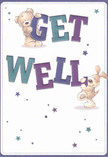 Awash in gentle energy and heartfelt kindness, this Fortis Green get well card presents an irresistibly cheerful pair: a smiling teddy bear anchoring the proud arch of 'GET' in purple, and a perky puppy supporting 'WELL' below, each rendered in inviting, tactile lines. Their lively expressions speak of friendship and warmth reminiscent of afternoons in Cherry Tree Wood or a cozy Bridge Lane café. Across a serene cream-white background, scattered starbursts in cool shades of blue and violet twinkle, infusing the image with a sense of hope and comfort. The oversized, hand-lettered words convey both boldness and affection, much like a thoughtfully designed bouquet from your trusted local florist, ready to bring light and care to a loved one's recovery. This card captures a sense of playful optimism and nurturing, sending a visual hug to family and friends throughout Fortis Green, making every get well message feel truly personal.